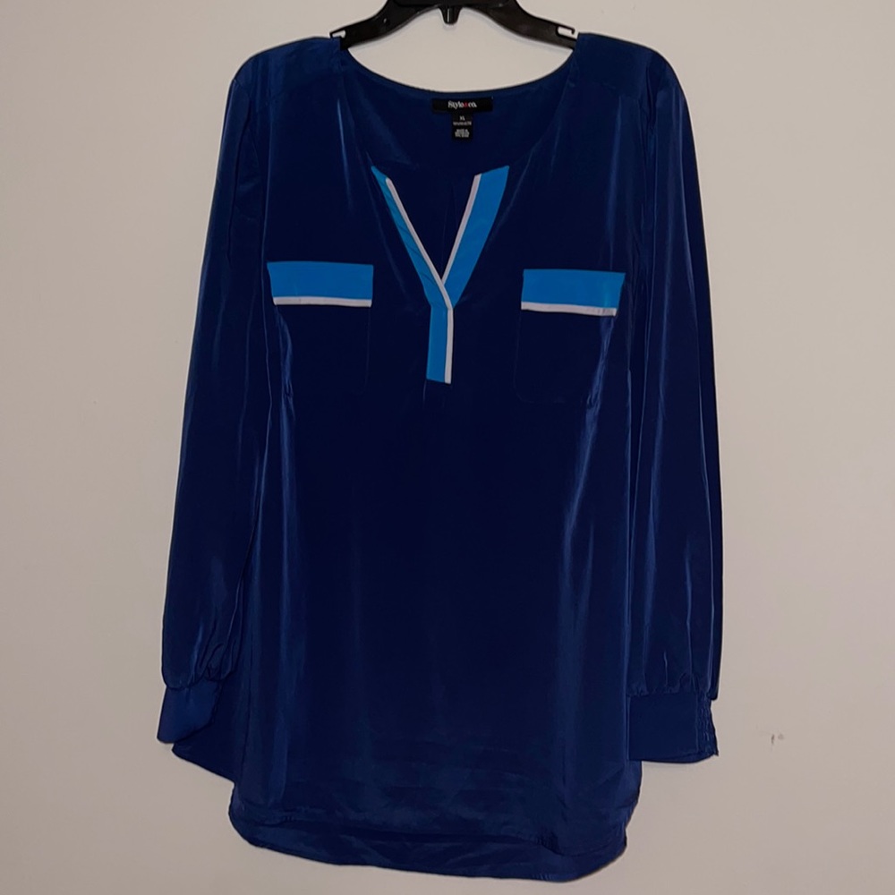 Style & Co Blouse Long Sleeve Blue Tunic Size XL